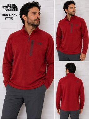 The North Face Men’s XXL Red Quarter Zip Fleece Pullover Athletic Jacket